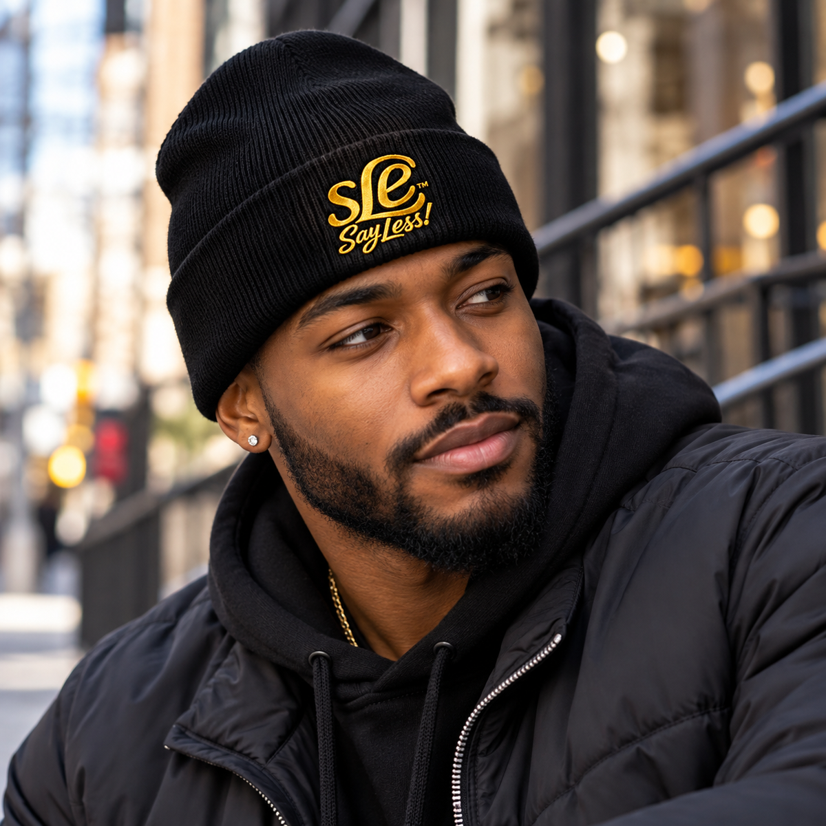 SLE SayLess! Embroidered Cuffed Beanie – Streetwear Knit Hat